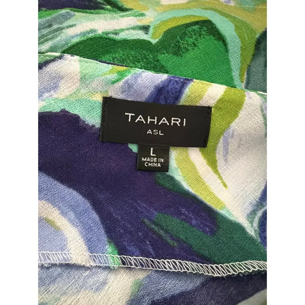 Tahari ASL Printed Draped-Front Sleeveless Top Pacific Blue Women's Large NEW